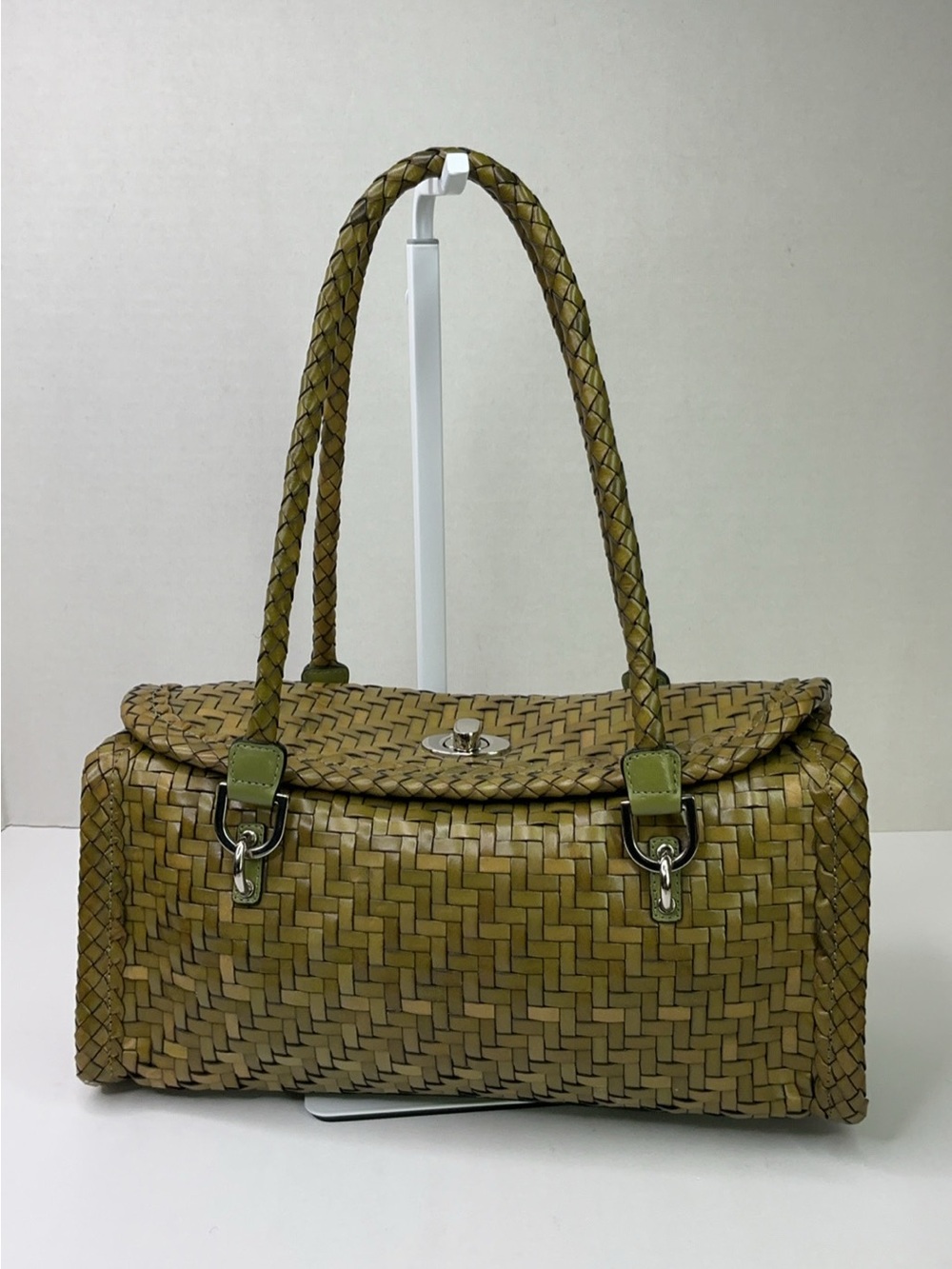 Talbots woven green leather handbag